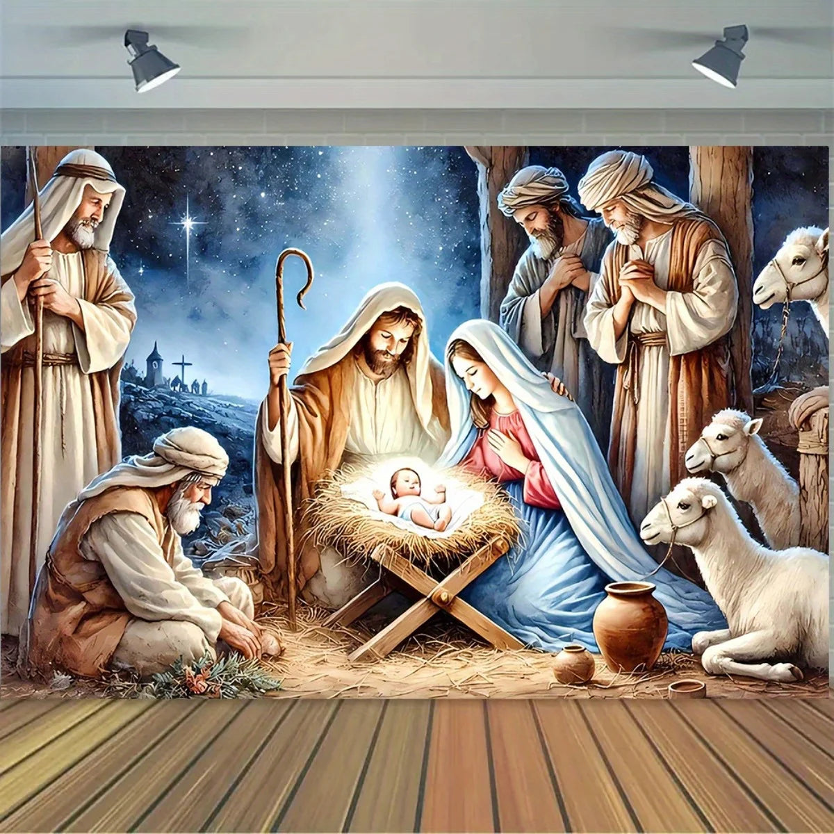 2d Flat Design, A Christmas Manger Scene Banner, Suitable For Decoration Inside And Outside Churches, Weddings, Birthday Parties And Graduation Ceremonies. The Picture Features The Traditional Christmas Manger Background.