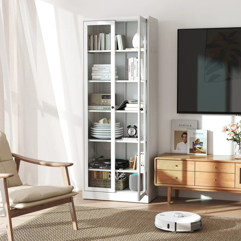 White 72" Freestanding Kitchen Pantry Cabinet with 5 Adjustable Shelves