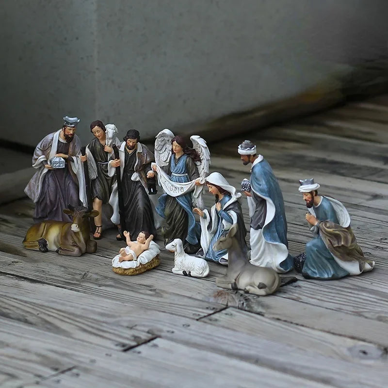 11Pcs/Set 15cm Height Christ Birth of Jesus Ornament Gifts Nativity Scene Crafts Resin Christmas Manger Decoration Catholic Figurines