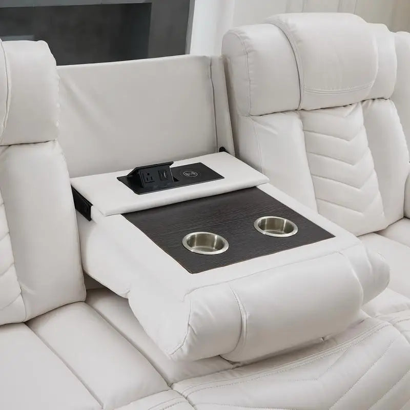 2-Piece Power Reclining Sofa Set, Tech Leather Power Reclining Loveseat with Wireless Charger and LED Strip for Living Room,