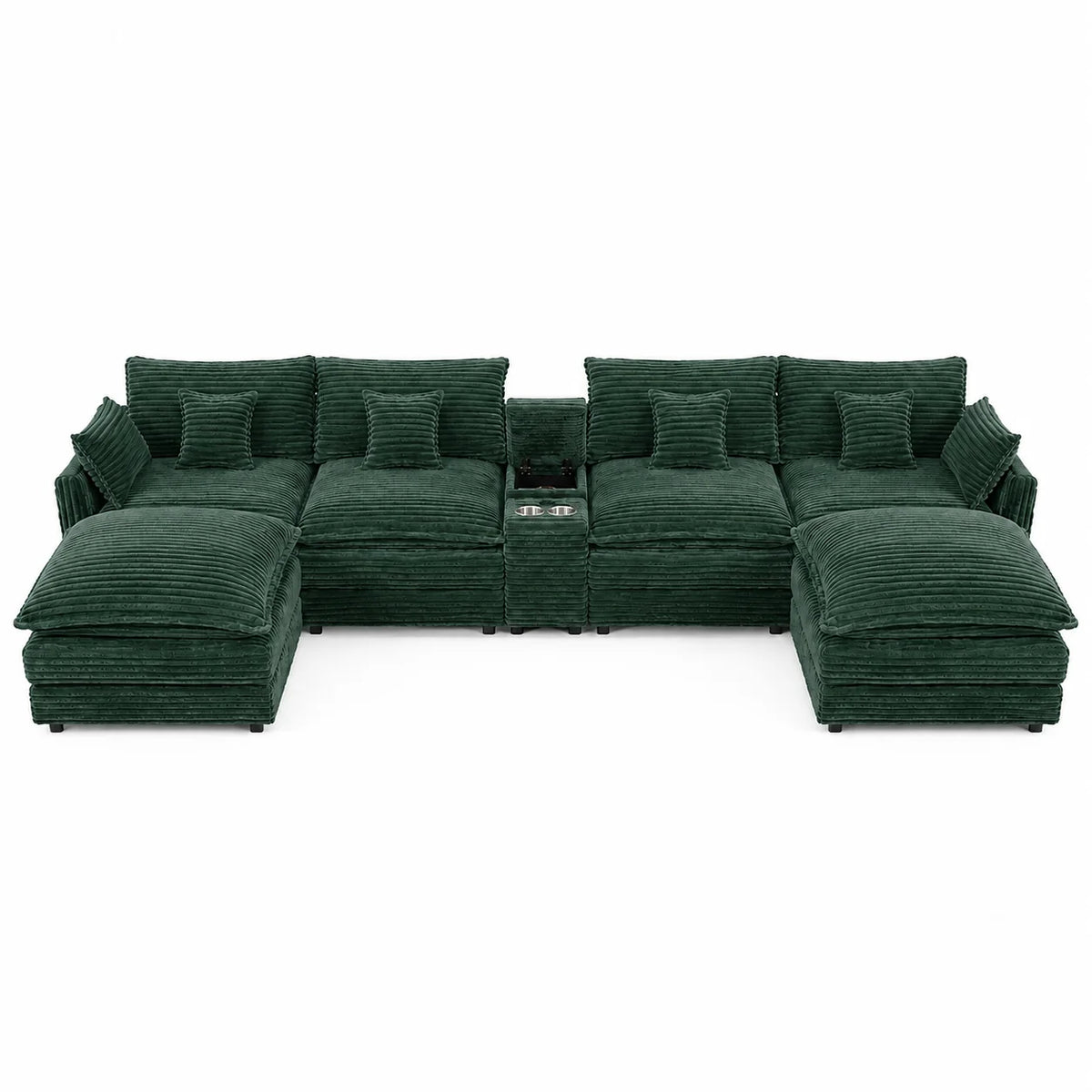 141" 7-Piece U-Shaped Sofa Set, Modular Sectional with Console, Coffee Table & 6 Pillows, for Large Living Room or Office