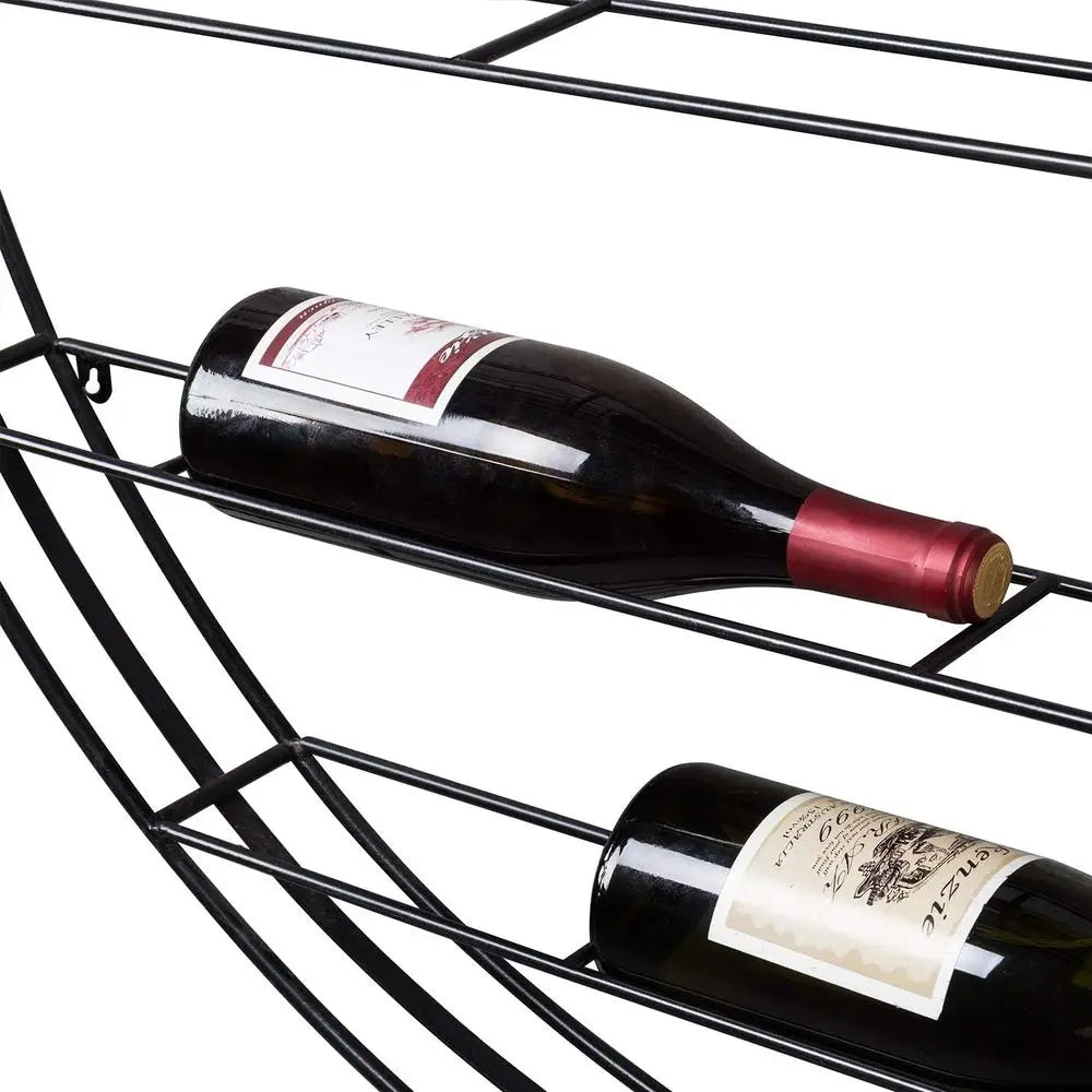 12-Bottle Modern Black Metal Round Wall Mounted Wine Rack – 6-Tier Horizontal Storage Shelf for Kitchen, Living Room & Wine Cell