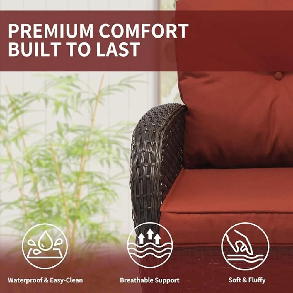 3 Pieces Outdoor Swivel Rocker Patio Chair Set Wicker Patio Swivel Chairs with Side Table Cushions High Back ront Porch Rocking