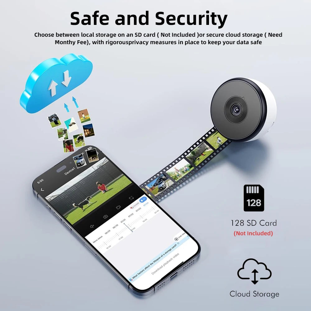 2K HD WiFi Window Security Camera 2.4G Wireless Indoor Surveillance Cam Two Way Audio Night Vision Motion Detection Support 128GB SD Card Easy Adhesive Installation Home Monitor Camera