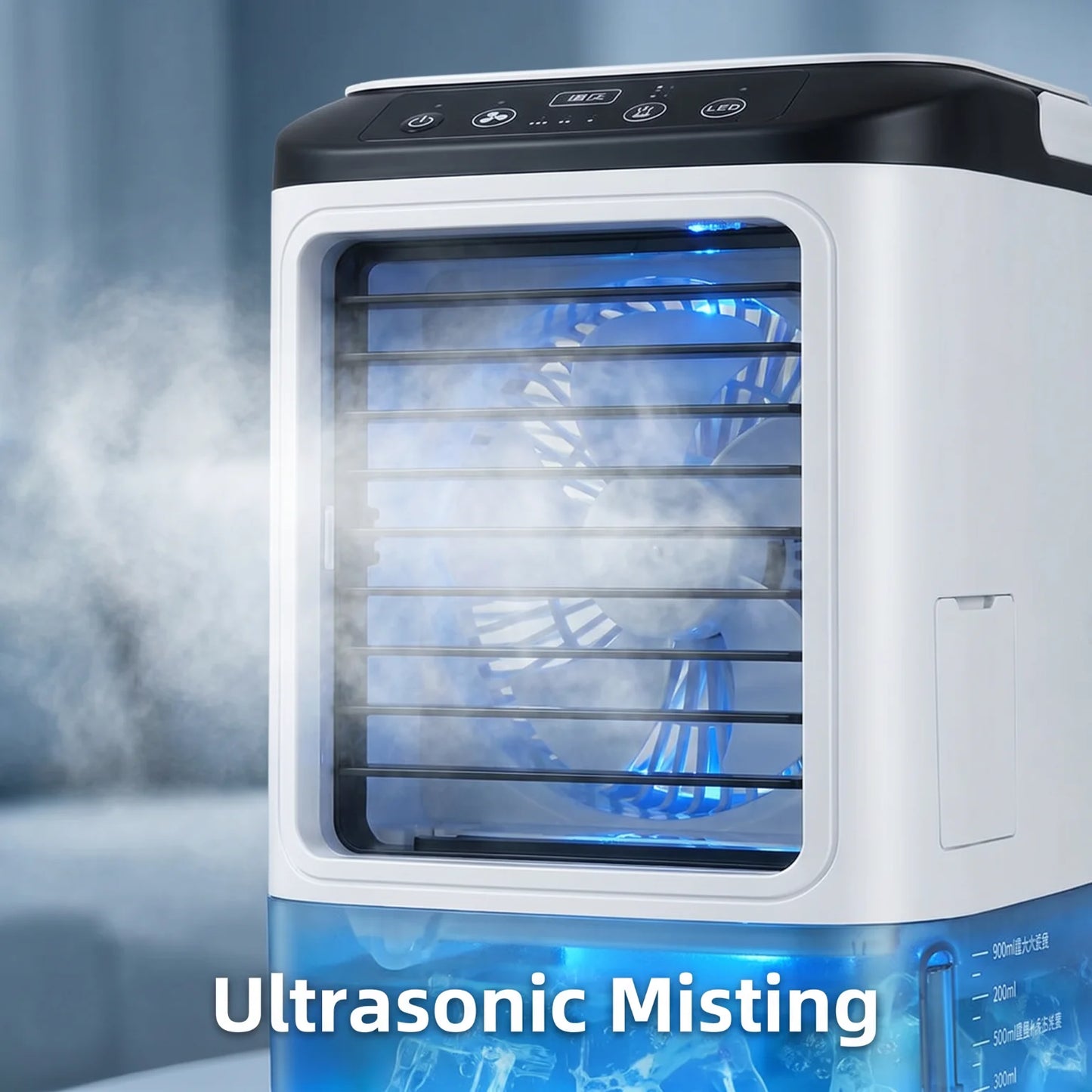 Mini Portable Evaporative Air Cooler 3 Speed Wind Mist Humidifier 7 Color Ambient Light Ice Box Desktop Cooling Fan for Home Office