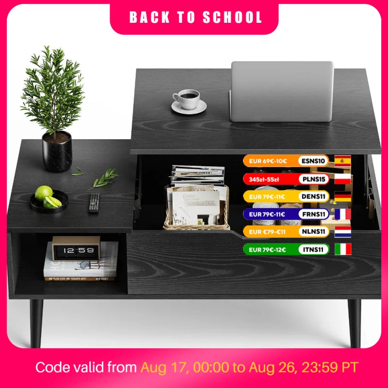 JHK Lift Top Coffee Tables For Living Room 39.37"x19.7" Desk Tea Wood Dining Tables Adjustable Storage Shelf Easy Lift Or Lower