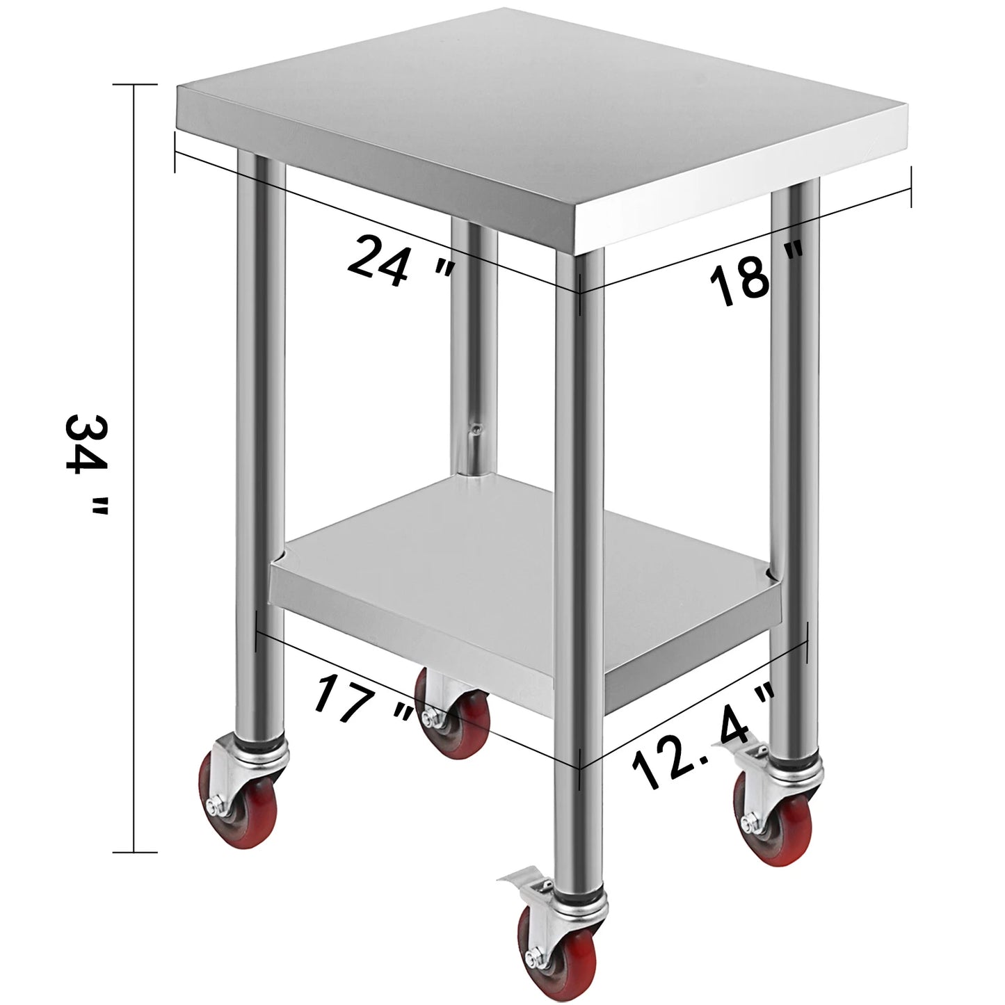SucceBuy Stainless Steel Kitchen Prep Table With 4 Caster Wheels & Backsplash Loads Up to 100-300KG for Home Storage Rack Dining