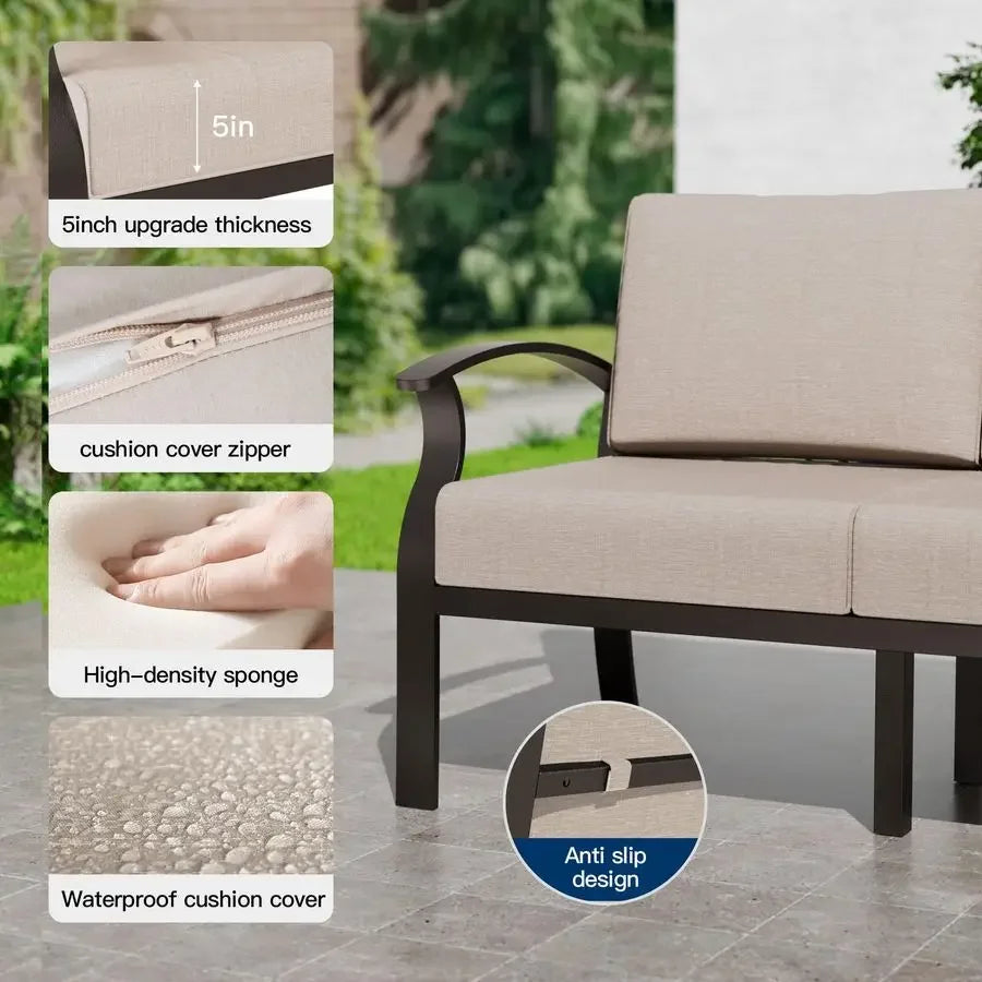 Aluminum Patio Furniture Set,6 Pieces 7 Seat Sectional Metal Outdoor Furniture Conversation Set w 5.1 Cushions,Swivel Rocking C