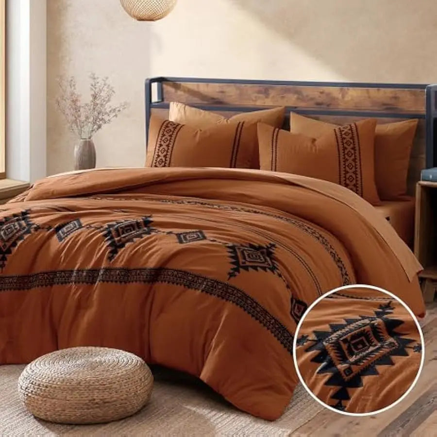 MaiRêve Embroidery Comforter Set, Boho Farmhouse Western Bedding Set, All Season Bed in A Bag Comforter Set with Sheets, Pillowc