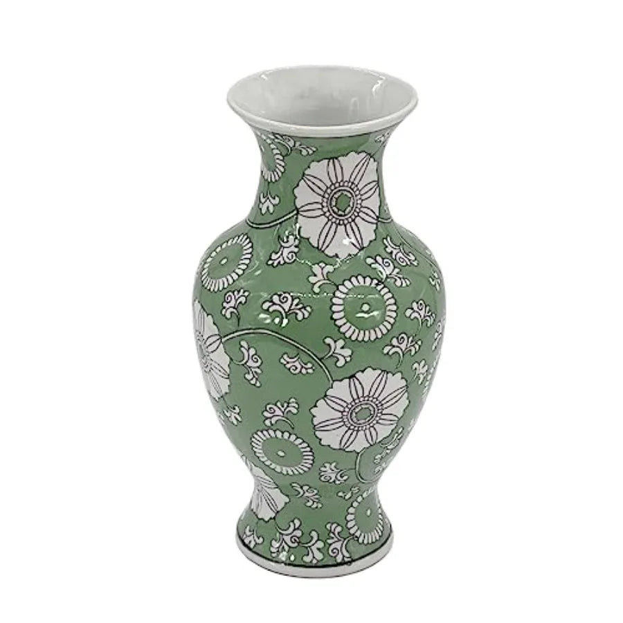 14" Hand Painted Chinoiserie Ceramic Vase Antique Style Porcelain Flower Bottle by Fishtail Chinese Vase for Home Decor and Cen