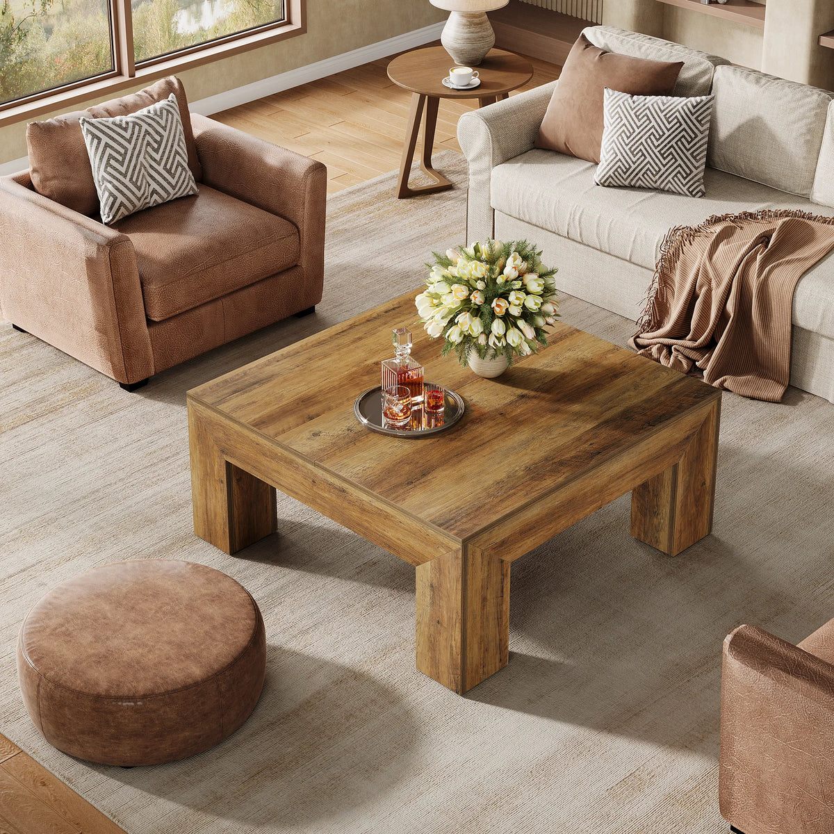 Tribesigns 39.4-Inch Square Coffee Table for Living Room, Farmhouse All MDF Accent Center Cocktail Table with Sturdy Wooden Legs