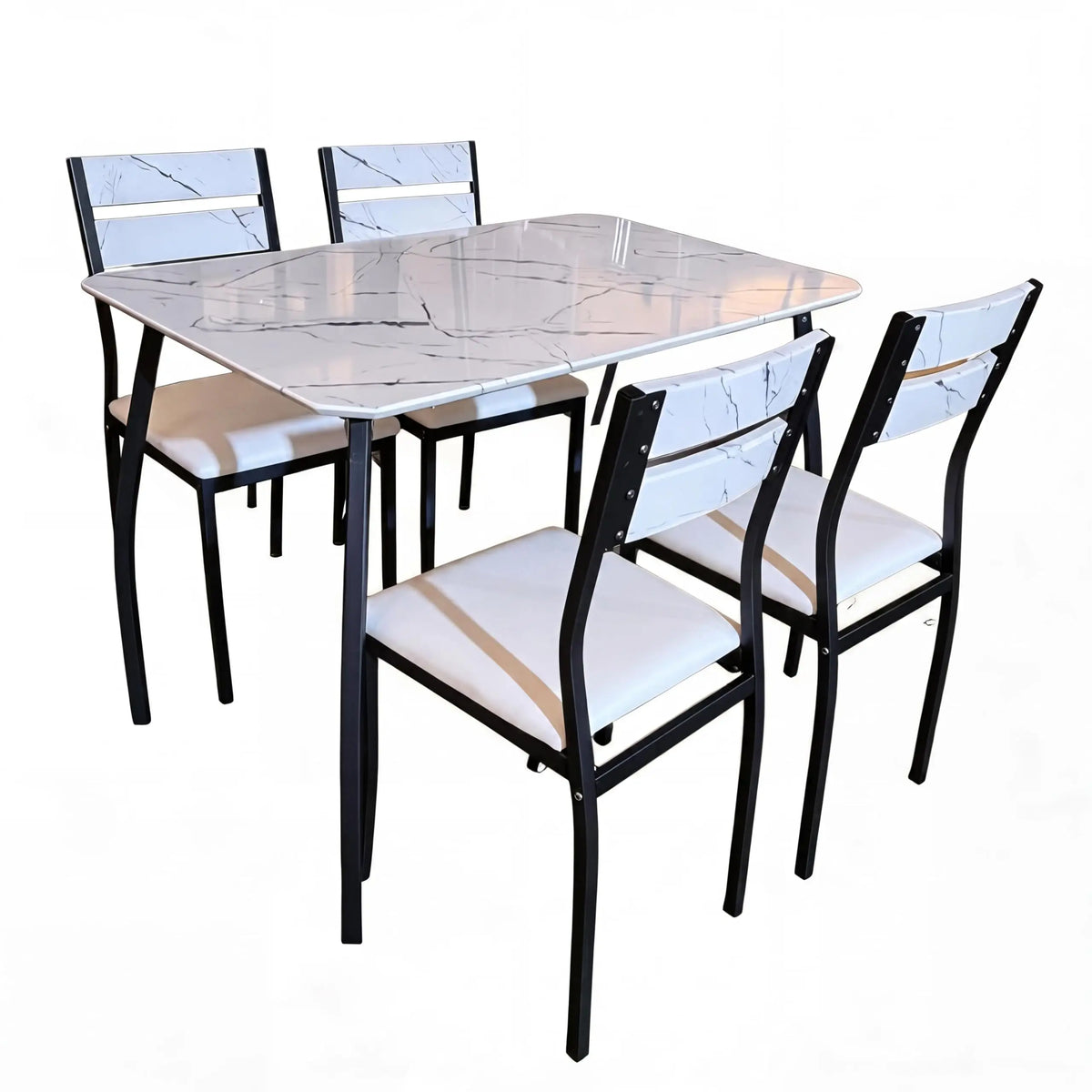 Square Dining Table Set for 4,5-Piece Kitchen Table Set,Farmhouse Compact Kitchen Table with 4 Upholstered Chairs & Metal Frame, Perfect for Small Spaces, Kitchens & Dining Rooms