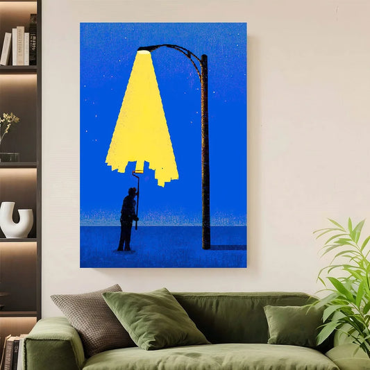 Framed Flat Flat 1 Surrealism Wall Art Poster - Vintage Modern Vertical Painting, Fantasy Light And Shadow Design, Suitable for