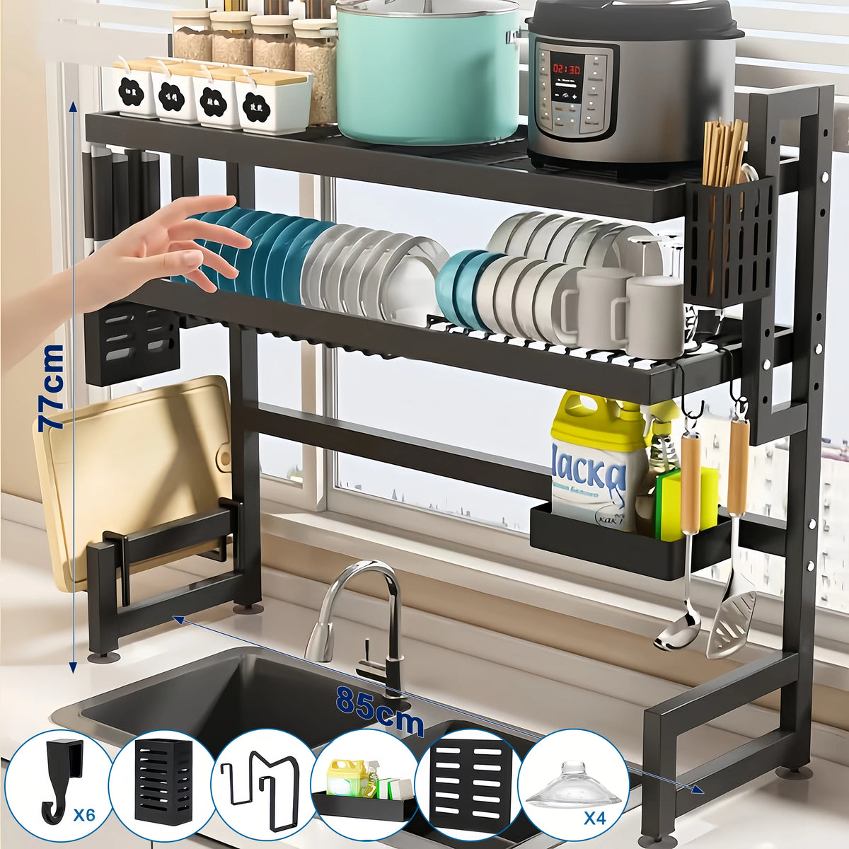 Extra long Drying Rack for Kitchen Sink, Space Saving Dish Rack，Keep Kitchen Sink Shlef Organized Space-Saving Dish Drying Rack, Large Stainless Steel Sink Drying Rack for Dishes- Countertop Organizer for Dishes, Utensils