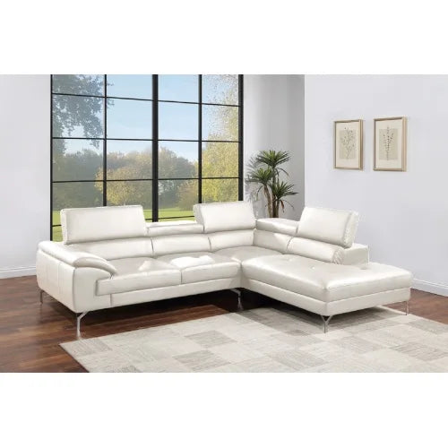 White Color Sectional Couch 2pc Set Living Room Furniture Faux Leather Right Facing Chaise And Left Facing Sofa Metal Legs