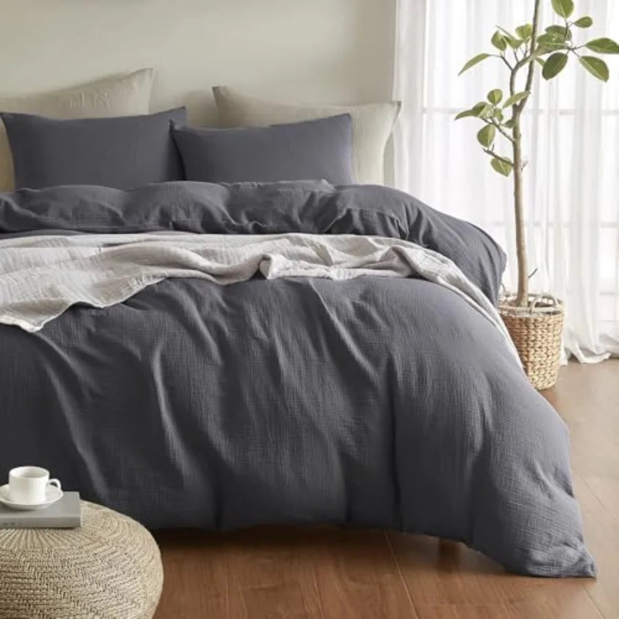 Muslin Duvet Cover Size 100% Washed Cotton Duvet Cover Set Ultra Soft Comforter Cover Linen Like 3 Pieces Minimalist Gauze Duve