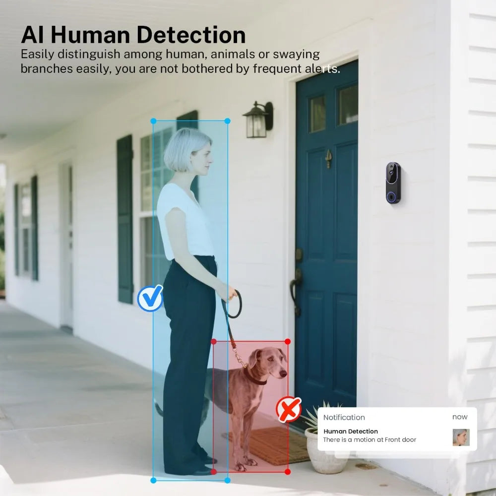 1080p Smart Video Doorbell: Night Vision, Live View, AI Detection, 2-Way Audio, Cloud Storage (Sold Separately), 2.4G WiFi