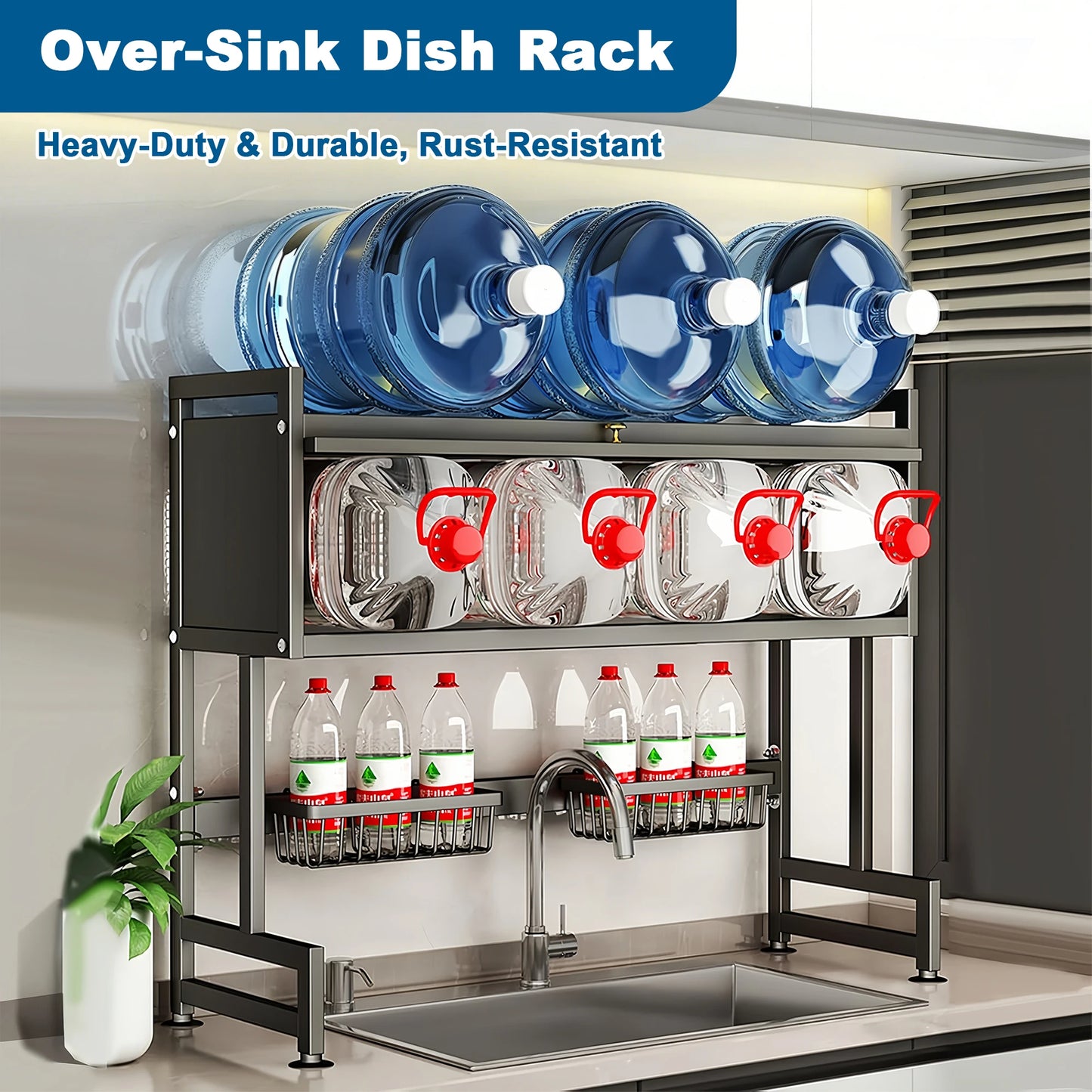 Extra long Drying Rack for Kitchen Sink, Space Saving Dish Rack，Keep Kitchen Sink Shlef Organized Space-Saving Dish Drying Rack, Large Stainless Steel Sink Drying Rack for Dishes- Countertop Organizer for Dishes, Utensils