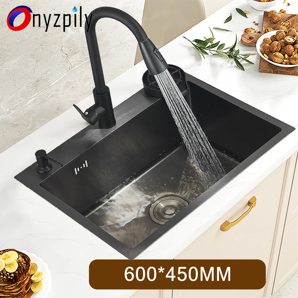 Stainless Steel Kitchen Sink Large Integrated Faucet Sink Dish Basin With Drain Basket Soap Dispenser/Pure Water/Cup Washer