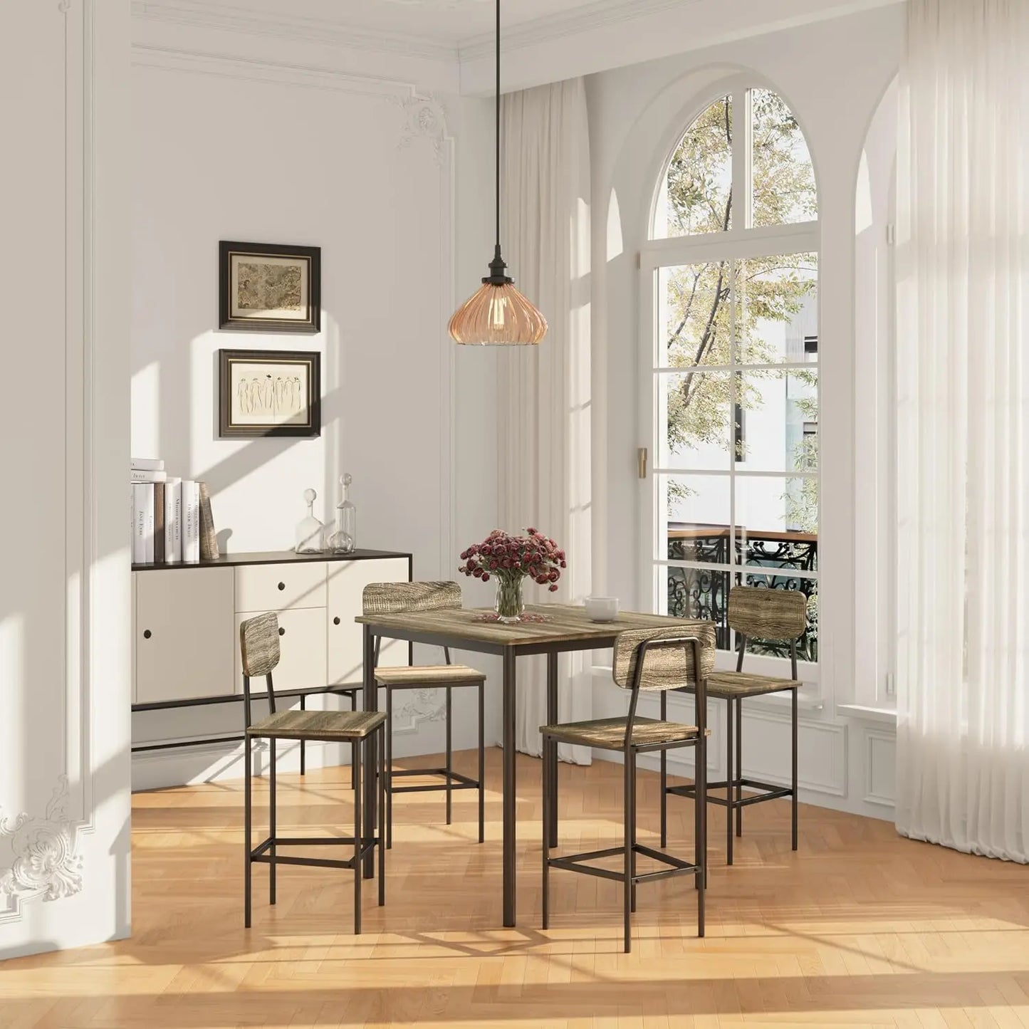 Kitchen Table and Chairs of 4, 5 Piece Dining Table Set, Sturdy Industrial Space Saving Dinette Set for Pub, Customized