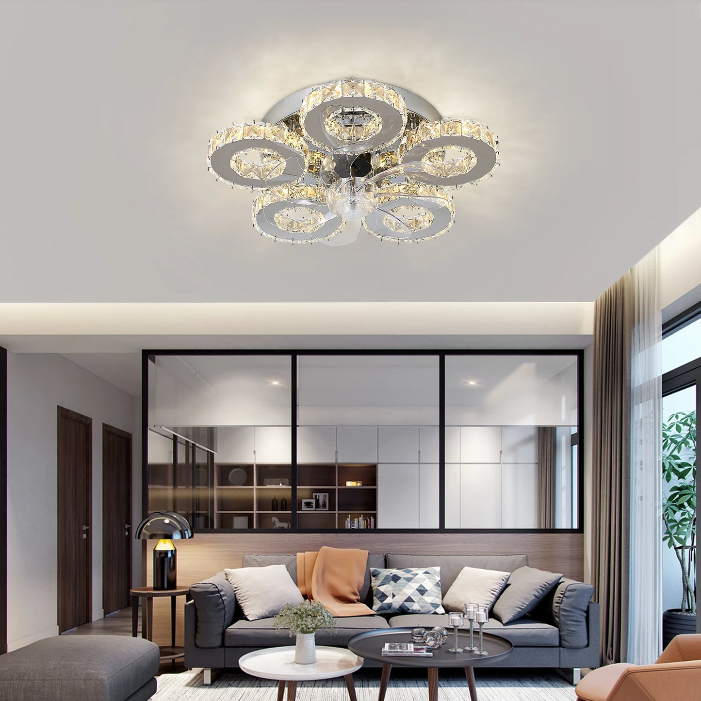 GreeLustr Modern Ceiling Fan Light Led Lamp Smart APP RC Luxury Crystal Chandelier Home Decor Appliance Fixture Living Dining