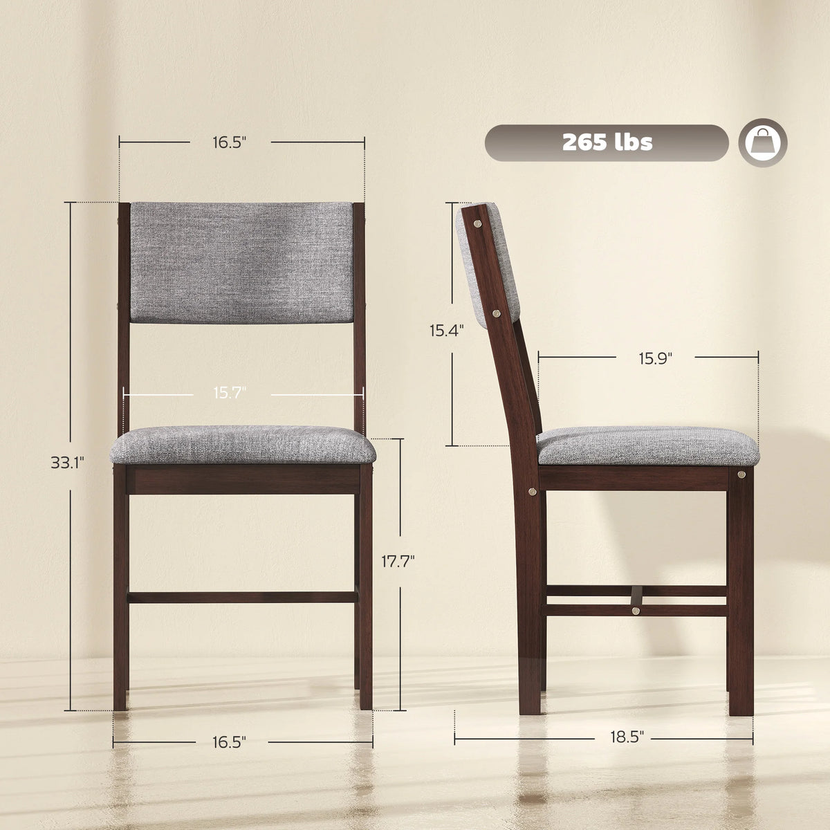 HOMCOM Solid Wood Dining Chairs Set of 4, Linen Fabric Upholstered Kitchen Chairs for Dining Room, Living Room, Gray
