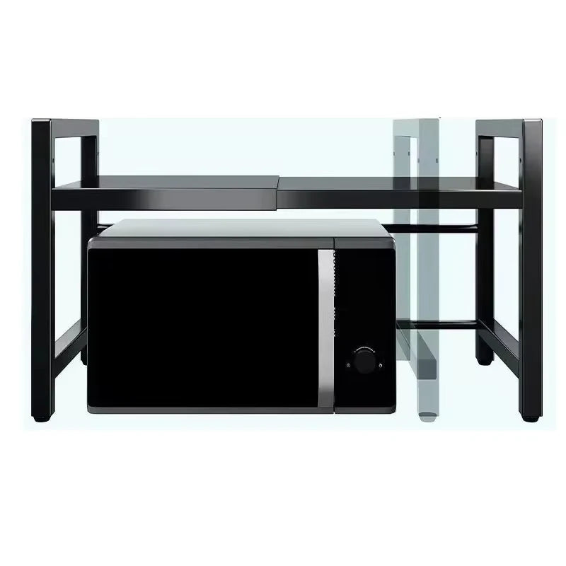 Height Adjustable Microwave Stand, Heavy Duty 2-Tier Kitchen Storage Rack with Hooks, Space Saving Countertop Organizer for Microwave, Air Fryer & Coffee Maker