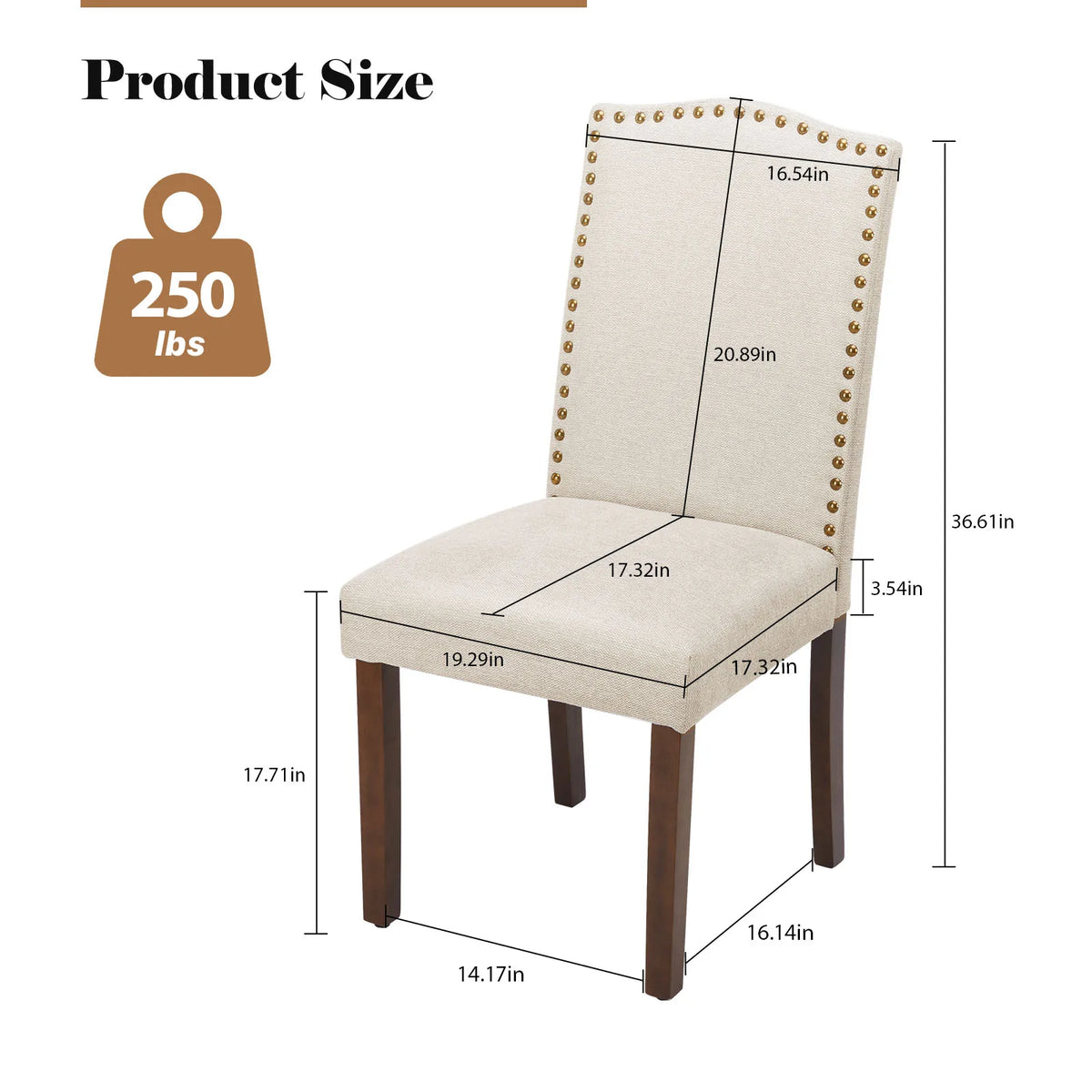 MCQ Dining Chairs Set of 2 Farmhouse Fabric Upholstered Kitchen Chairs with Wooden Legs and Padded Seat Modern Accent Chairs for Dining Room Kitchen Living Room