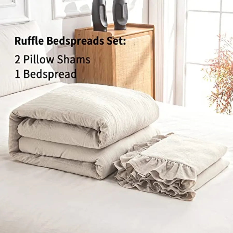 Home Bedding Bedspread Set Quilt - Farmhouse Bedspread Summer Coverlet Bed Spreads, Lightweight Quilt Chic Vintage Bedding Ruff