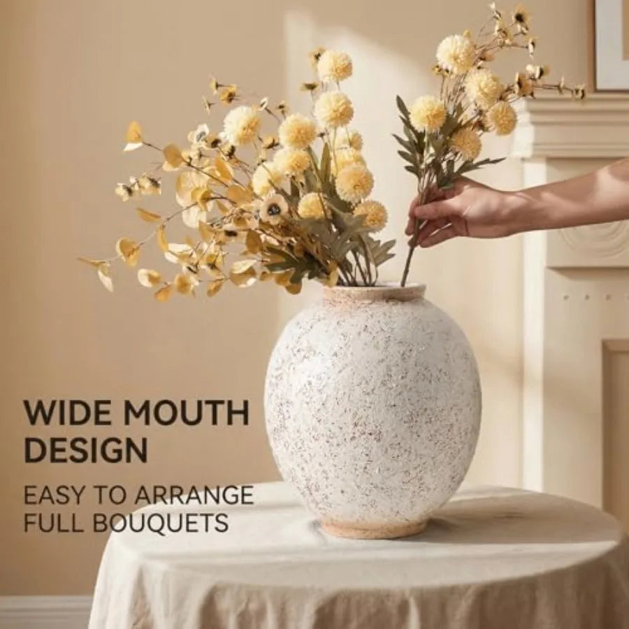 Large Round Retro Ceramic Vase 9.8" H Red White Speckled Flower Vase Centerpiece for Living Room Entryway and Home Decor
