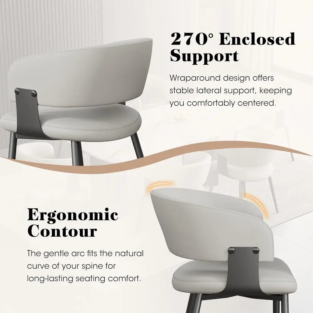6-Piece Modern Dining Set: Curved Back Leather Chairs with Metal Legs for Kitchen or Dining Room (Light Gray)