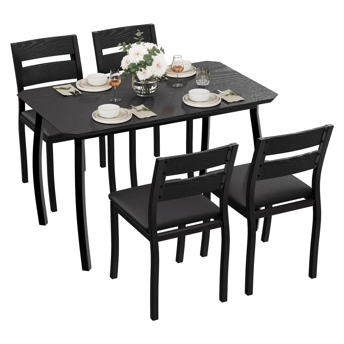 Square Dining Table Set for 4,5-Piece Kitchen Table Set,Farmhouse Compact Kitchen Table with 4 Upholstered Chairs & Metal Frame, Perfect for Small Spaces, Kitchens & Dining Rooms
