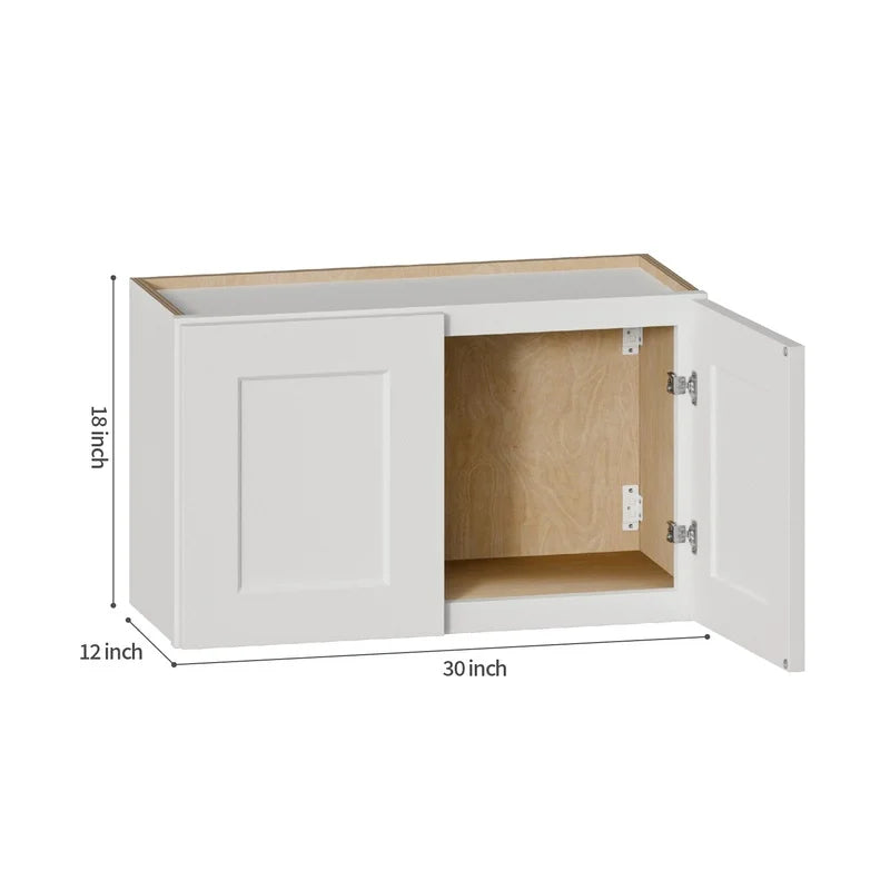 White Painted Solid Wood Shaker Wall Cabinet 30"W x 12"D x 18"H RTA Kitchen Storage Unit