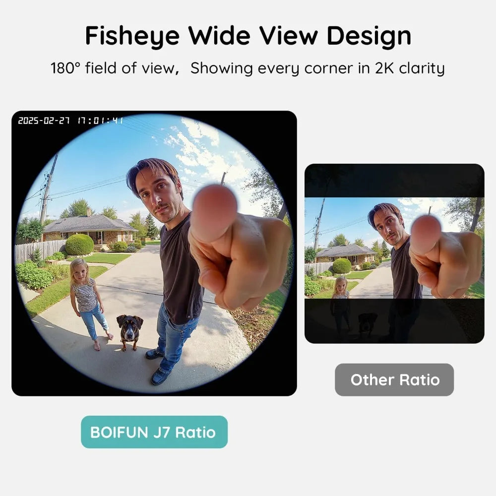180° Wide View 2K HD Video Doorbell, No Subscription, AI Human Detection, Night Vision, Two-Way Audio, Battery Powered with Chime, 2.4GHz Wi-Fi