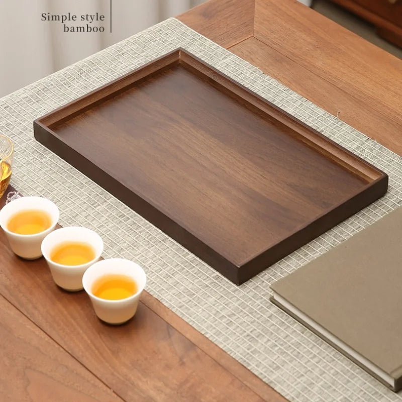 1pc Vintage Bamboo Wood Tray, Dark Walnut Rectangular Serving Tray - Bamboo Composite Sturdy Water-Resistant Tray for Home, Restaurant, Hotel & Display