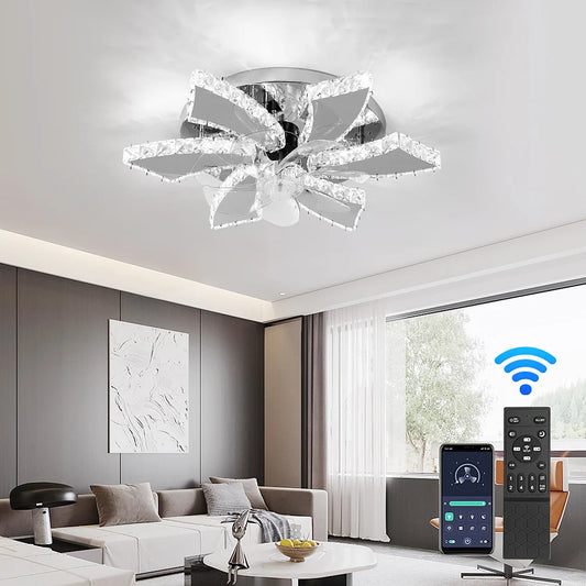 GreeLustr Modern Ceiling Fan Light Led Lamp Smart APP RC Luxury Crystal Chandelier Home Decor Appliance Fixture Living Dining