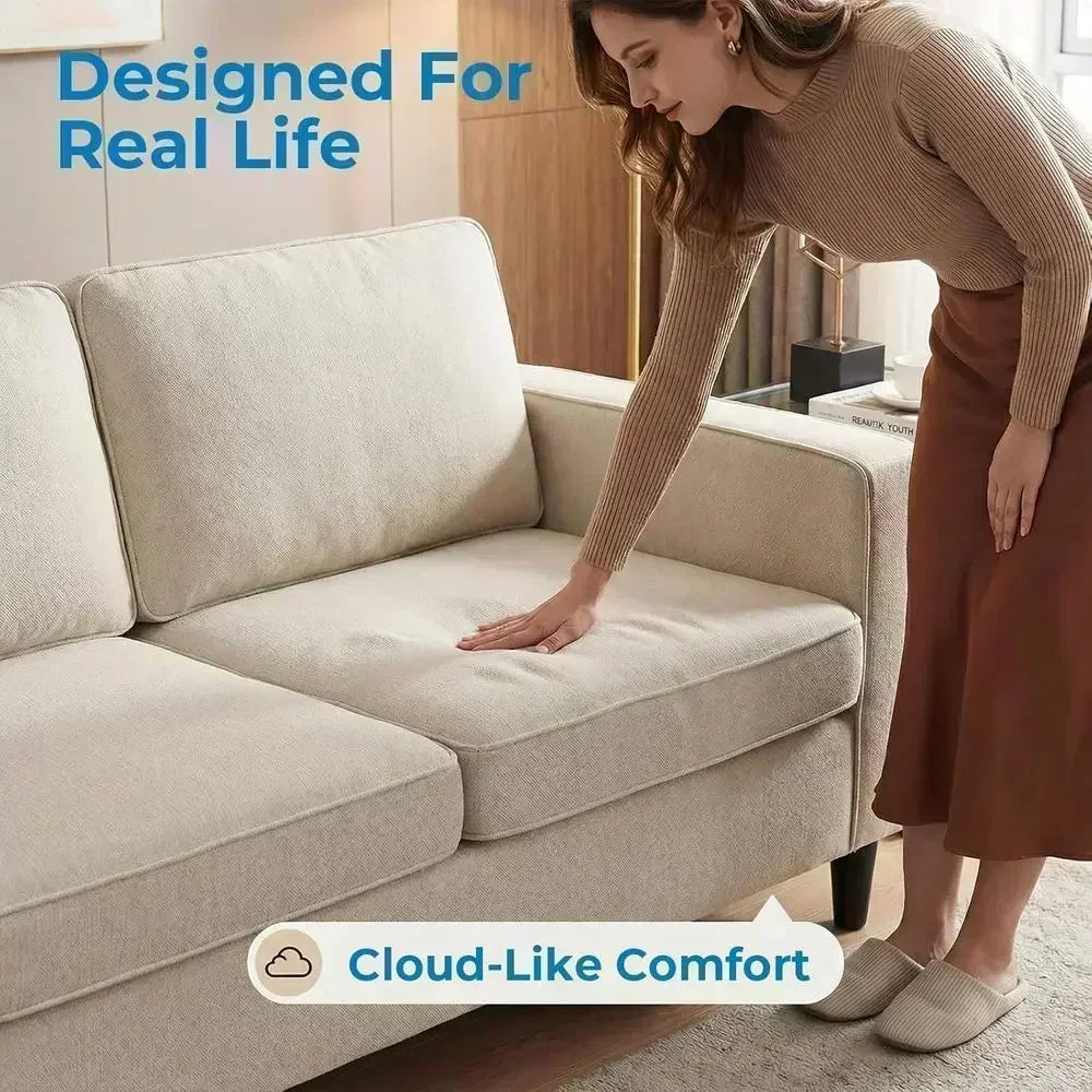 78" Width 3 Pieces L Shaped Soa Couches Sets or Living Room Sets urniture, Linen 4 Seater Small Sectional Living Room Soa Couch