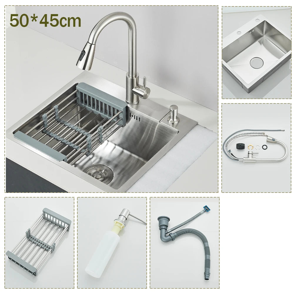 Stainless Steel Kitchen Sink Large Integrated Faucet Sink Dish Basin With Drain Basket Soap Dispenser/Pure Water/Cup Washer