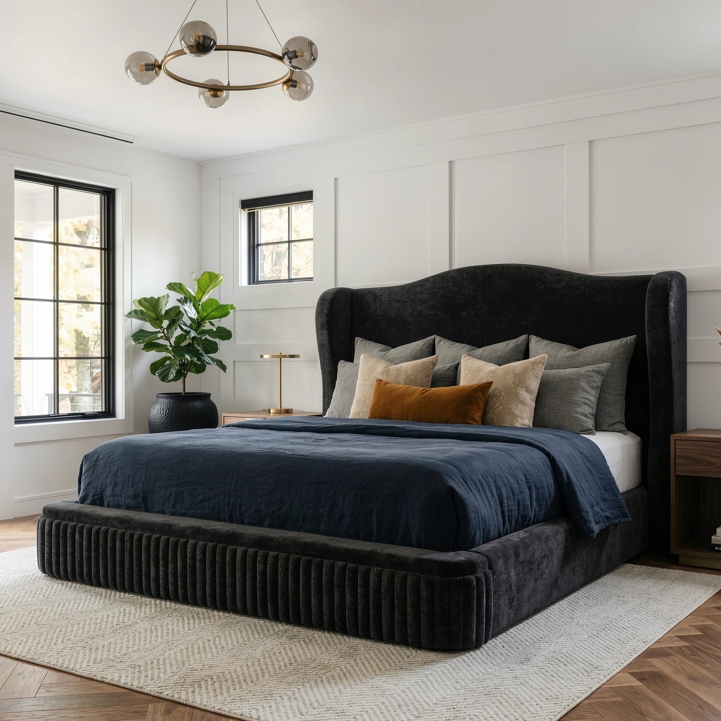 EnHomee 49" Cloud Bed Frame, Soft King Size Bed Frame with Extra High Wingback Headboard, No Box Spring Needed, Easy Assembly
