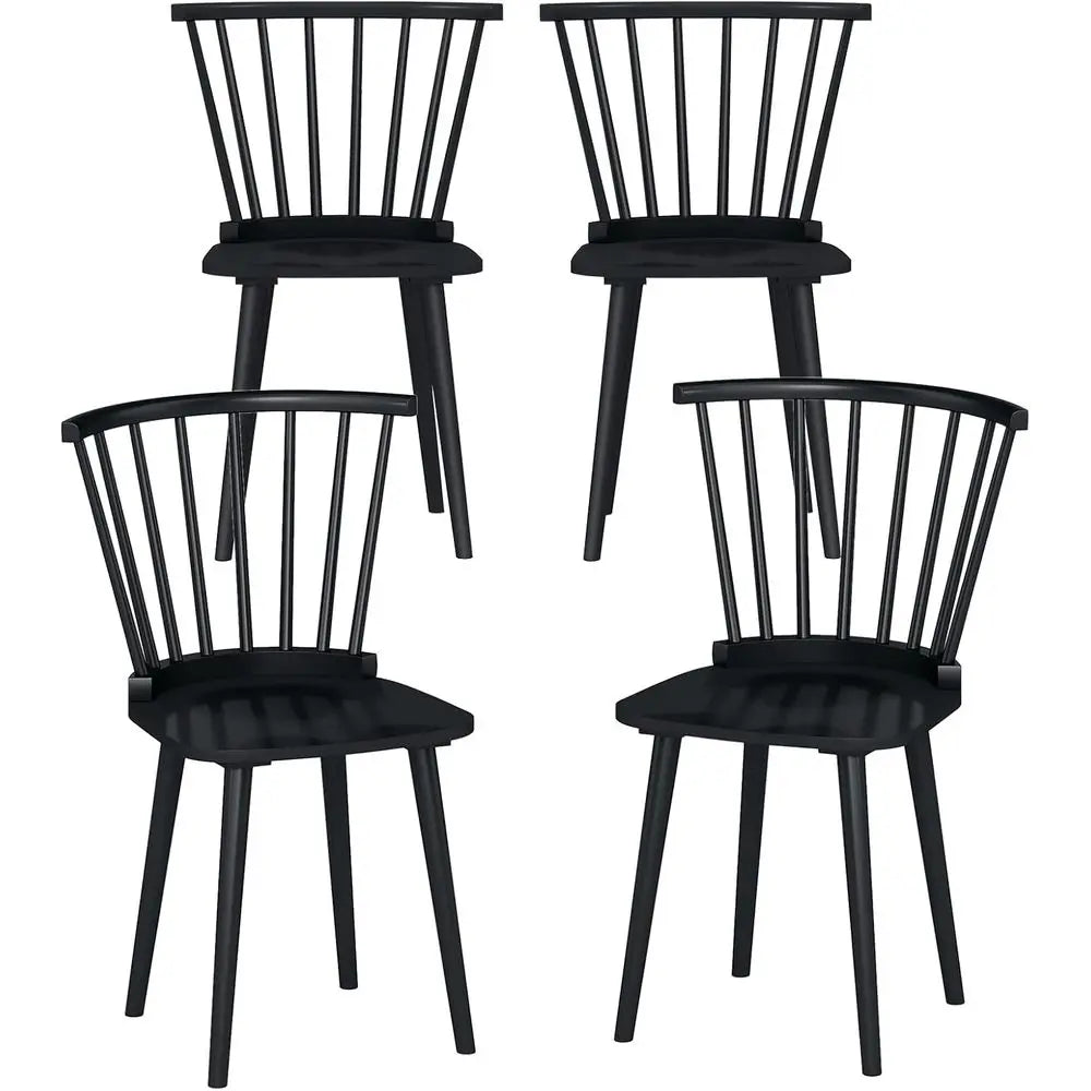Set of 4 Windsor-Style Solid Wood Side Chairs with Spindle Backs for Kitchen, Dining, or Living Spaces