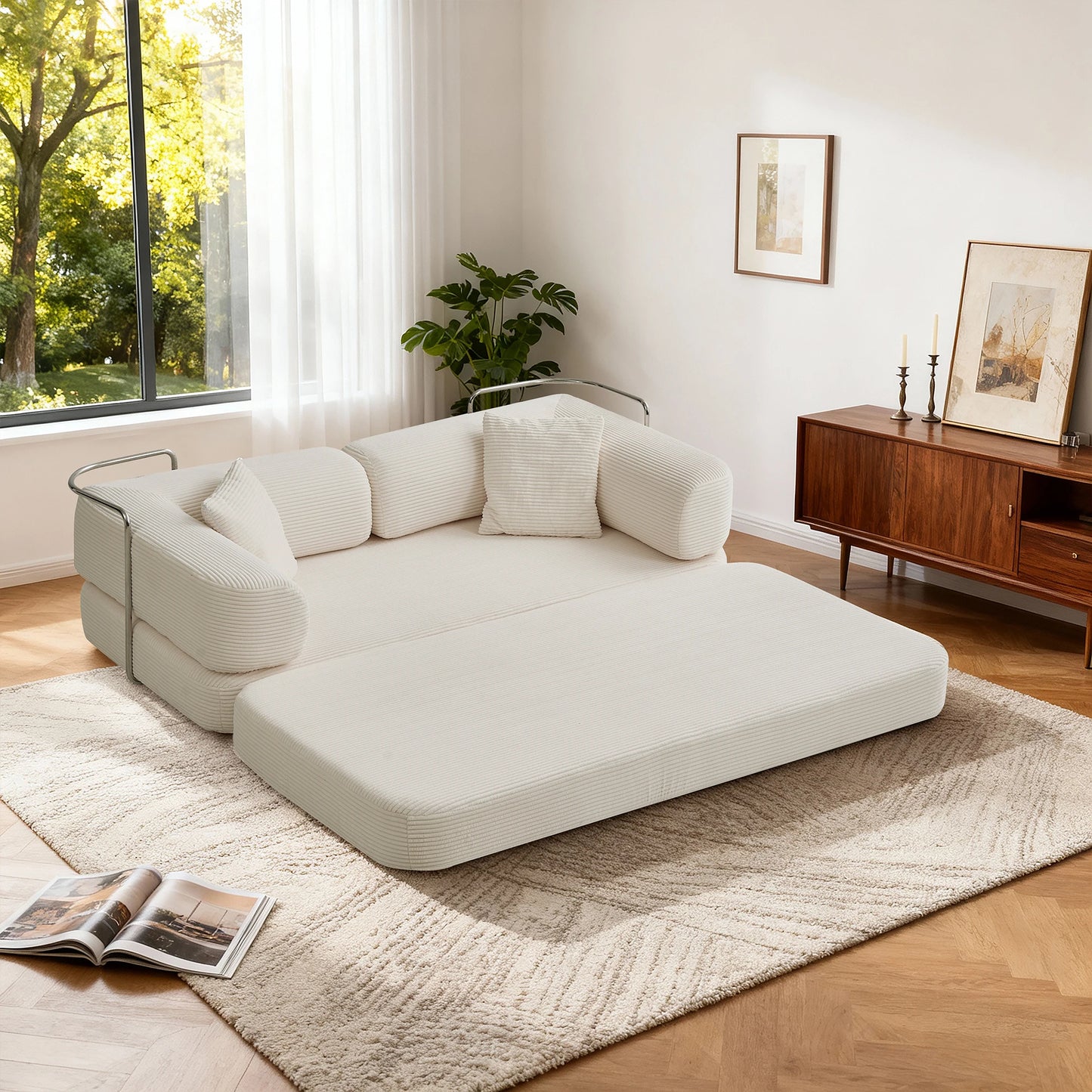 76'' Boneless Couch Futon Sofa Bed Floor Lounge Foldable Convertible Sofa Couch with L‑Shaped Armrests for Living Room Sofas