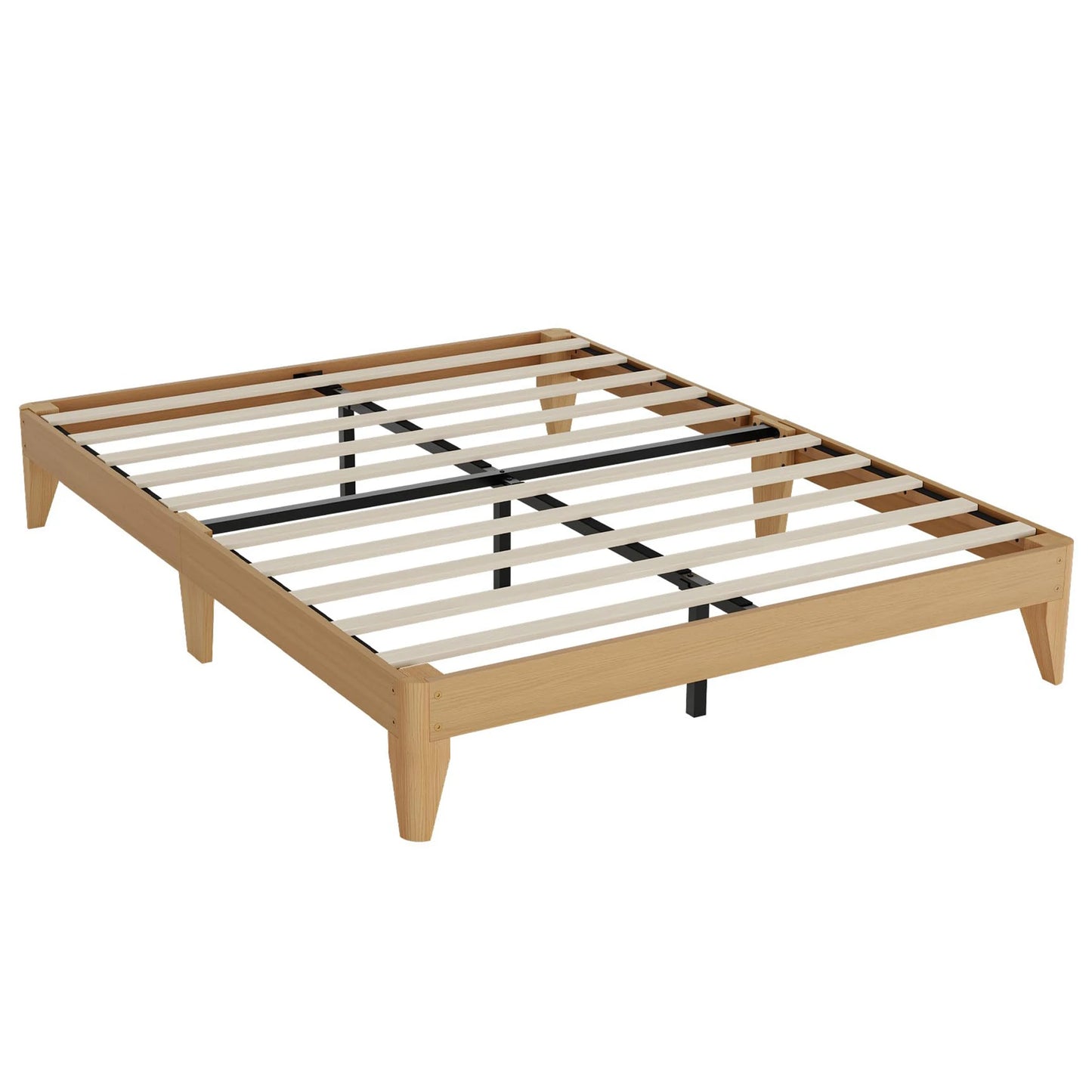 Twin/Twin XL/Full/Queen/King Wood Platform Bed Frame, Wooden Slats & Legs, Sturdy Metal Support, No Box Spring Needed, Easy Assembly