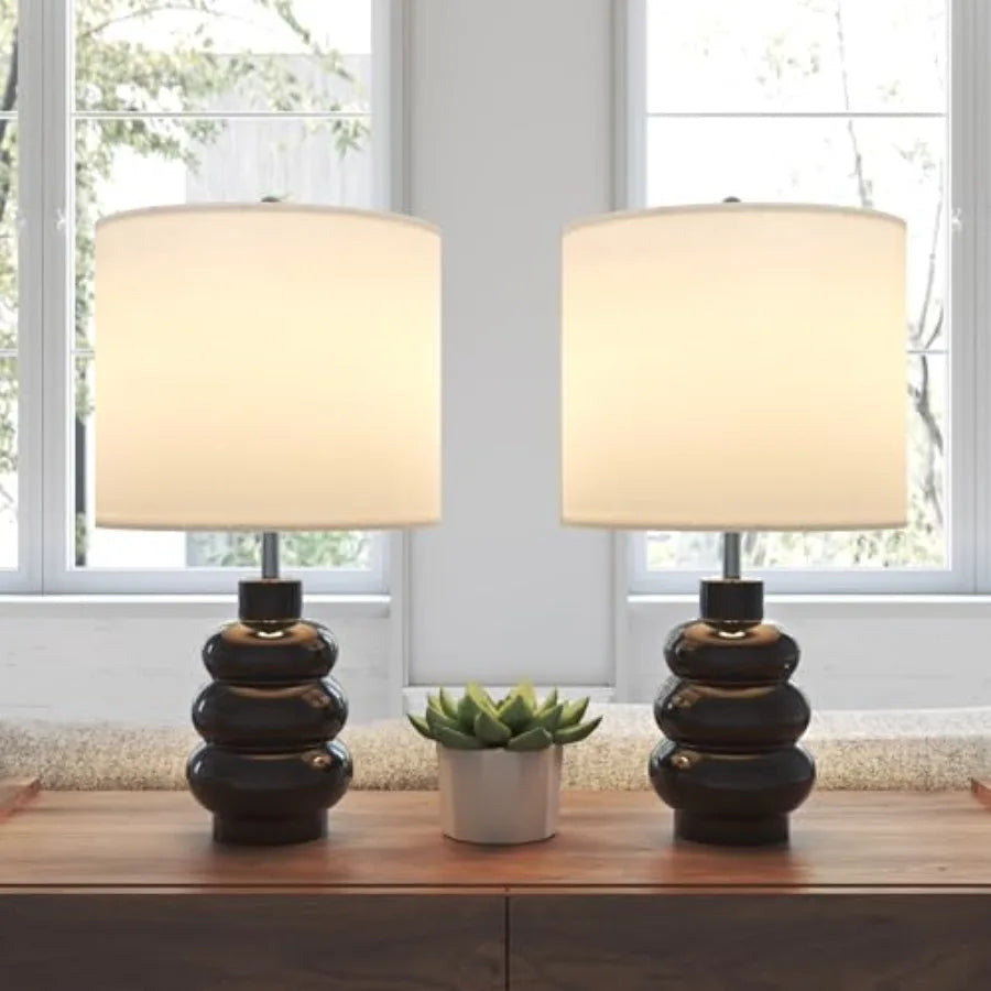 17.5" Black Ceramic Gourd Table Lamps Set of 2 Touch Control Farmhouse Lamps for Nightstand Living Room Small Rustic Bedside La