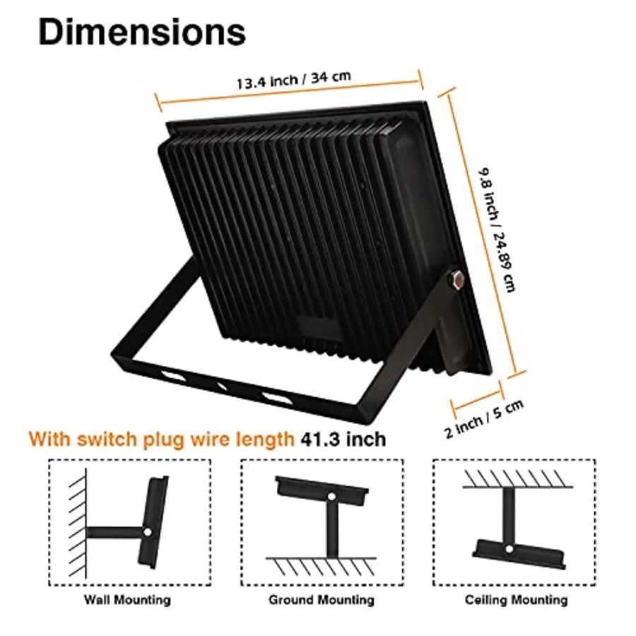 150W LED Flood Light Outdoor, 12000lm LED Work Lights with Plug, IP66 Waterproof Security Lights, 6500K Daylight White floodlig
