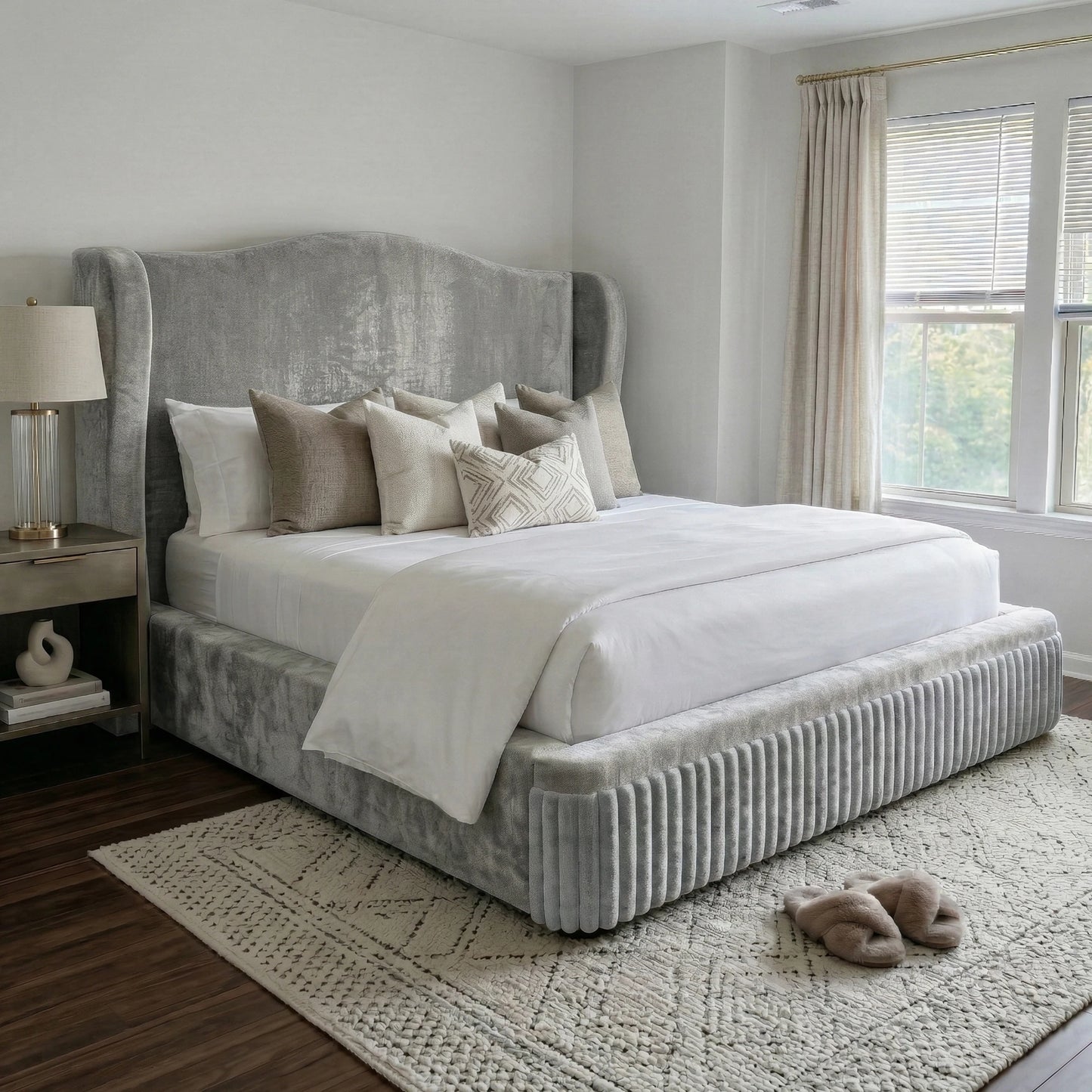 EnHomee 49" Cloud Bed Frame, Soft King Size Bed Frame with Extra High Wingback Headboard, No Box Spring Needed, Easy Assembly