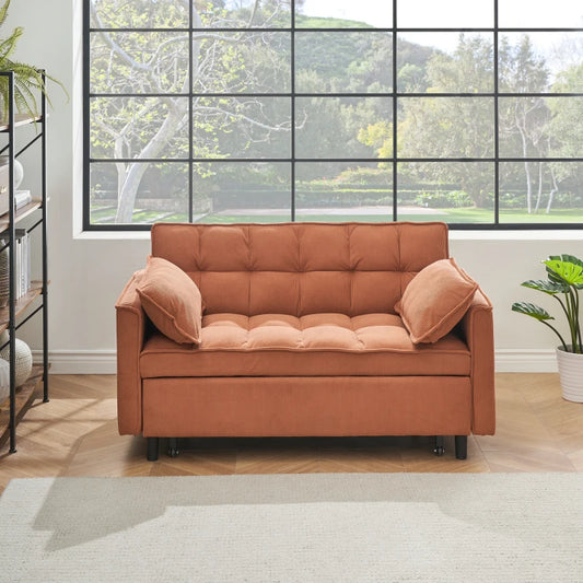 Orange folding sofa, adjustable backrest, can be turned into a lounge chair or a single bed, comfortable living room furniture