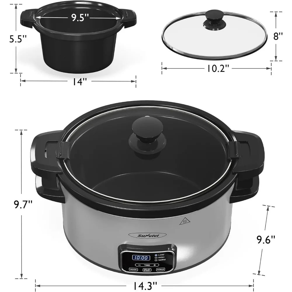 4 Quart Programmable Slow Cooker with Locking Lid Removable Ceramic Pot 3 Heat Settings Timer Mini Food Warmer Dishwasher Safe