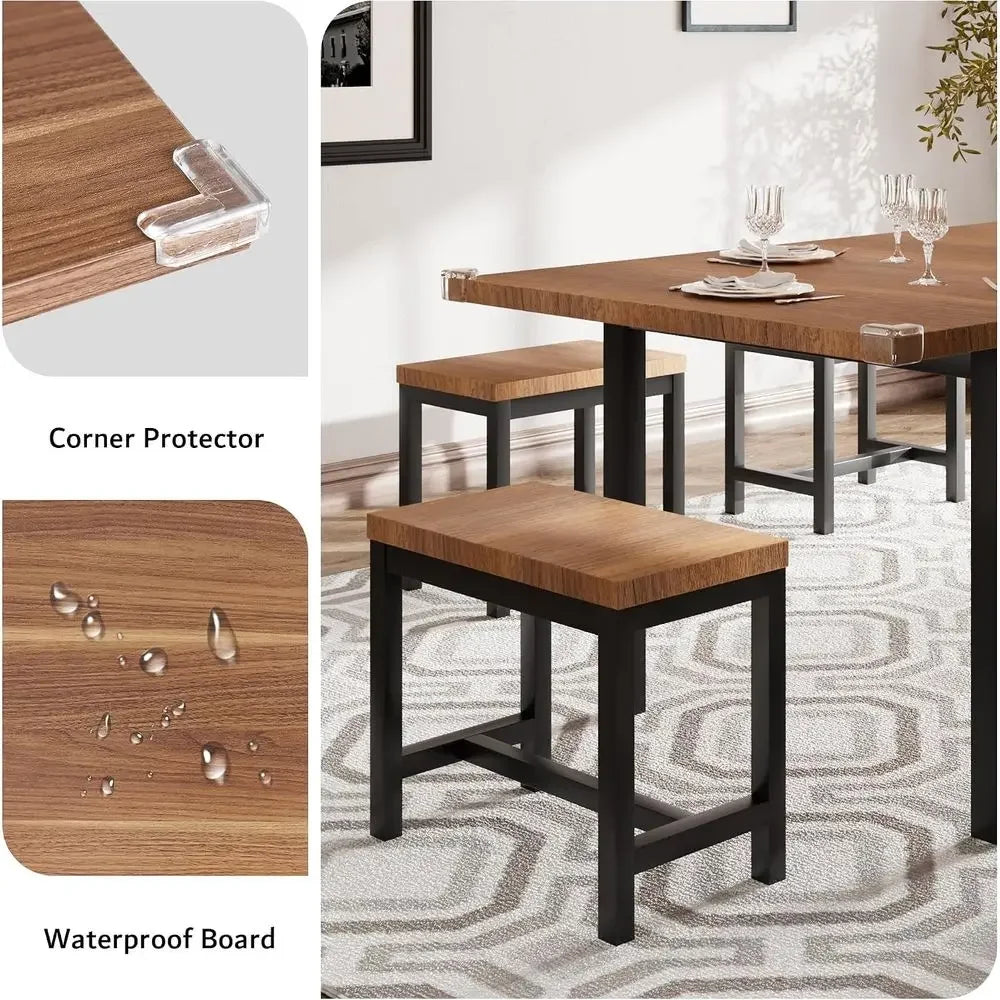 7-Piece Dining Table Set with 6 Stools, 63" Exble Kitchen Table Set or 4-8, ern Dining Room Table with Sturdy Metal e, Space-Sav