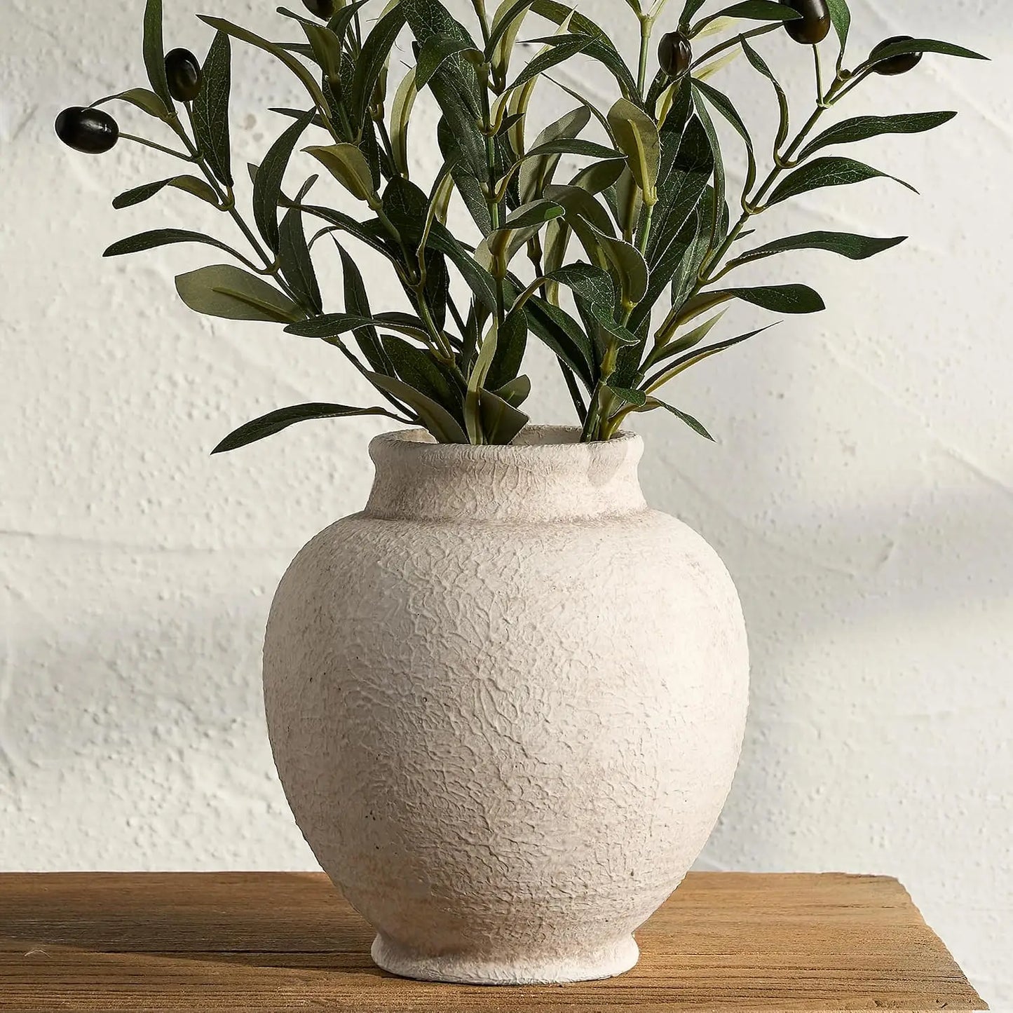 Ceramic Flower Vase, Rustic Farmhouse Decorative Vase Pottery Pampas Grass Vases for Home Decor Table Living Room Entryway Mantel Bookshelf Bedroom Bathroom Kitchen - 6.7" D