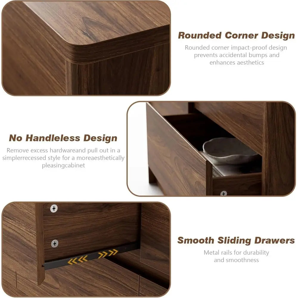 Walnut 3-Piece Bedroom Set with 55 Wide 7-Drawer Dresser, 2 Nightstands, USB Ports & Type C Charging Stations